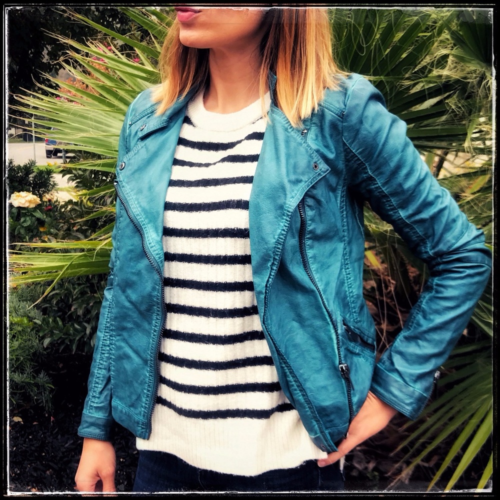 Teal faux leather jacket